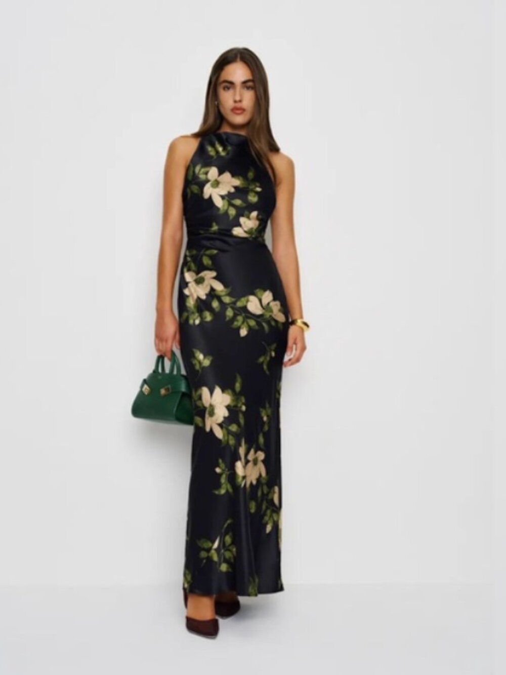 NEW Reformation Anaiis Silk Long Black Floral Backless Dress Mood for Love US 2